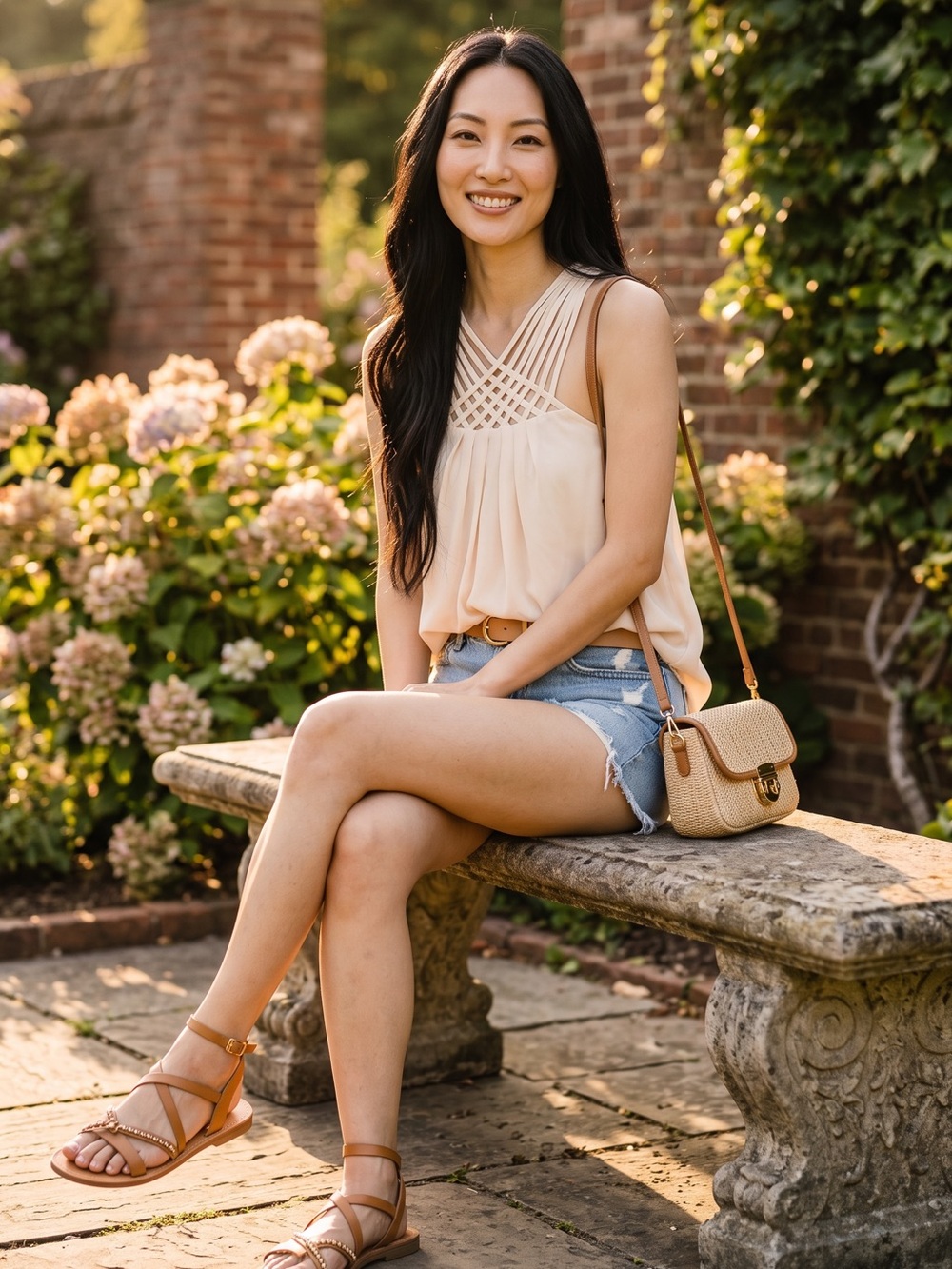 Naked Zebra Cream Crochet-Strap Sleeveless Top